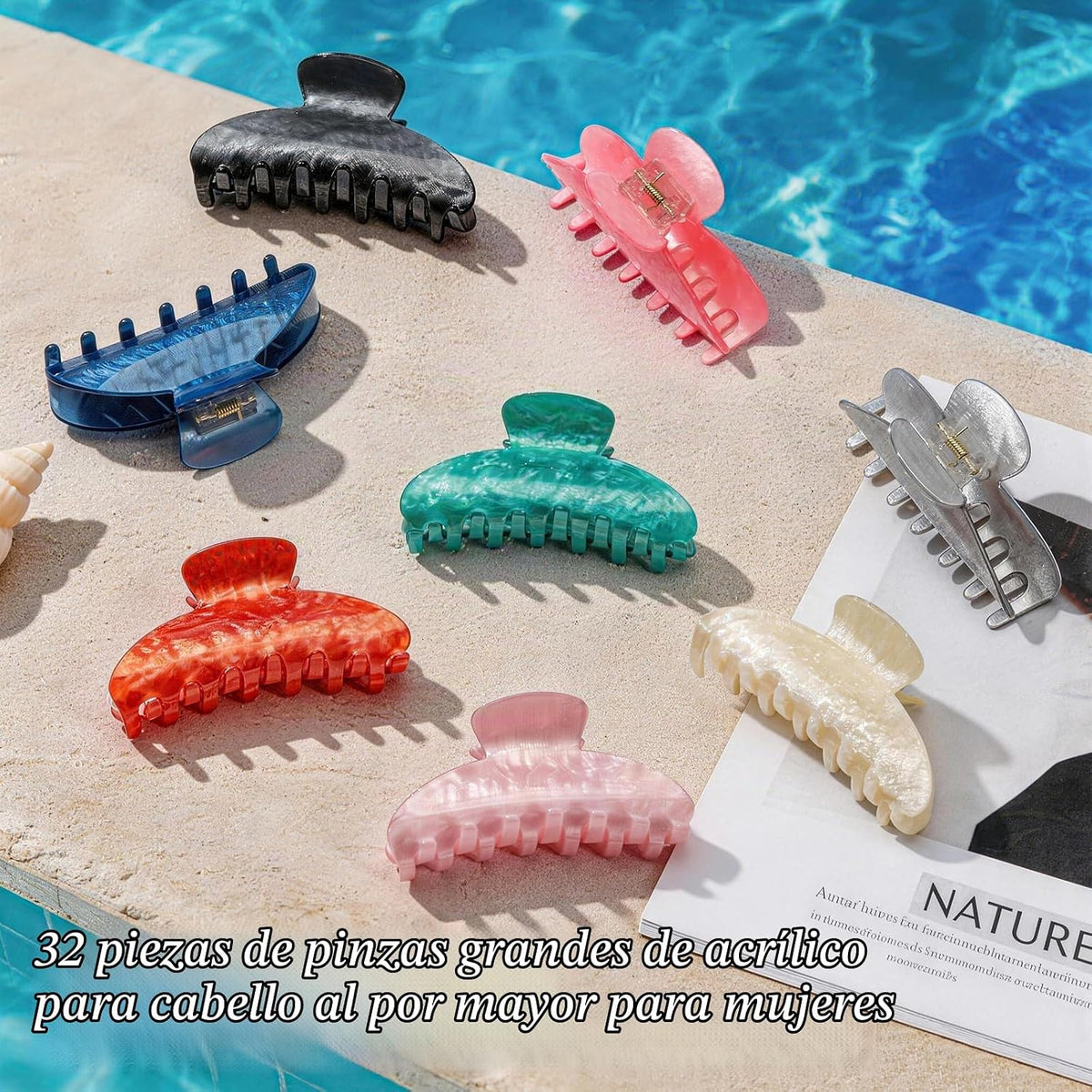 32 pinzas grandes de acrílico para el cabello, pinzas antideslizant...