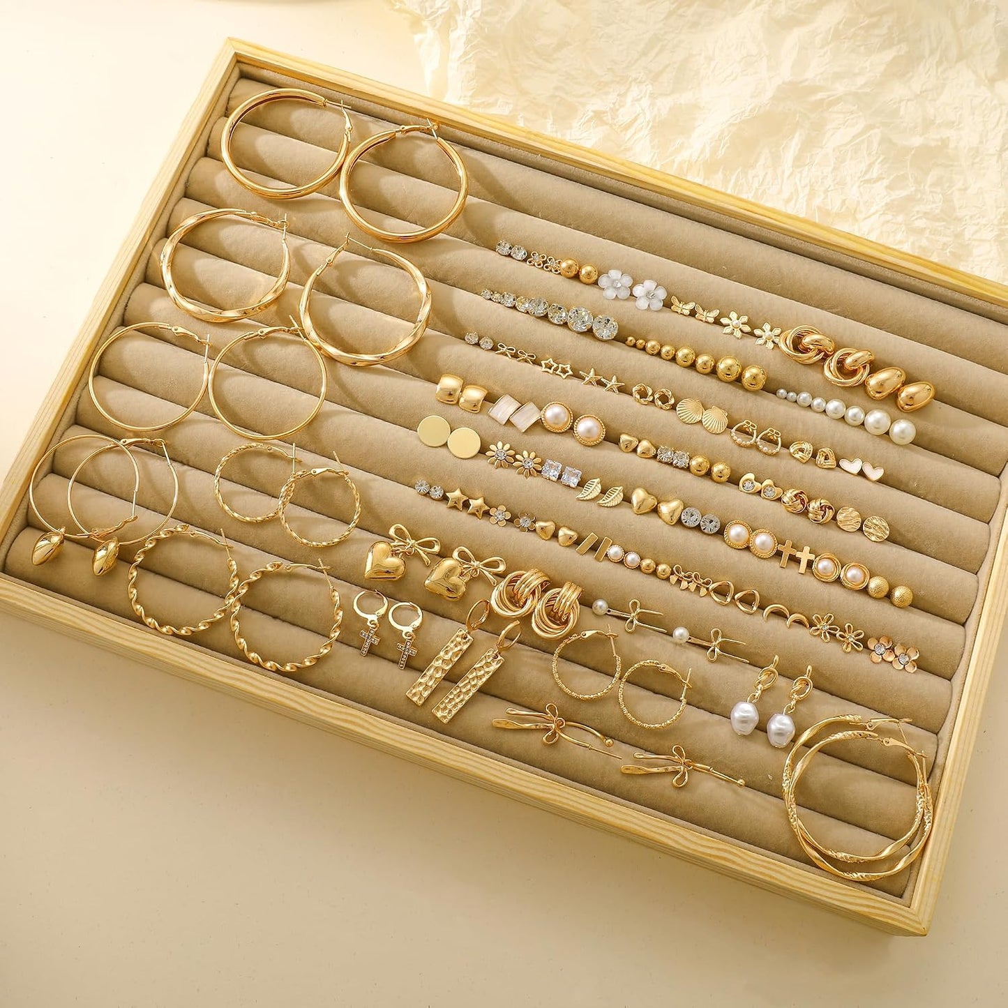 Juego de 75 Pares de Pendientes de Oro para Mujer, Pendientes de Ar...