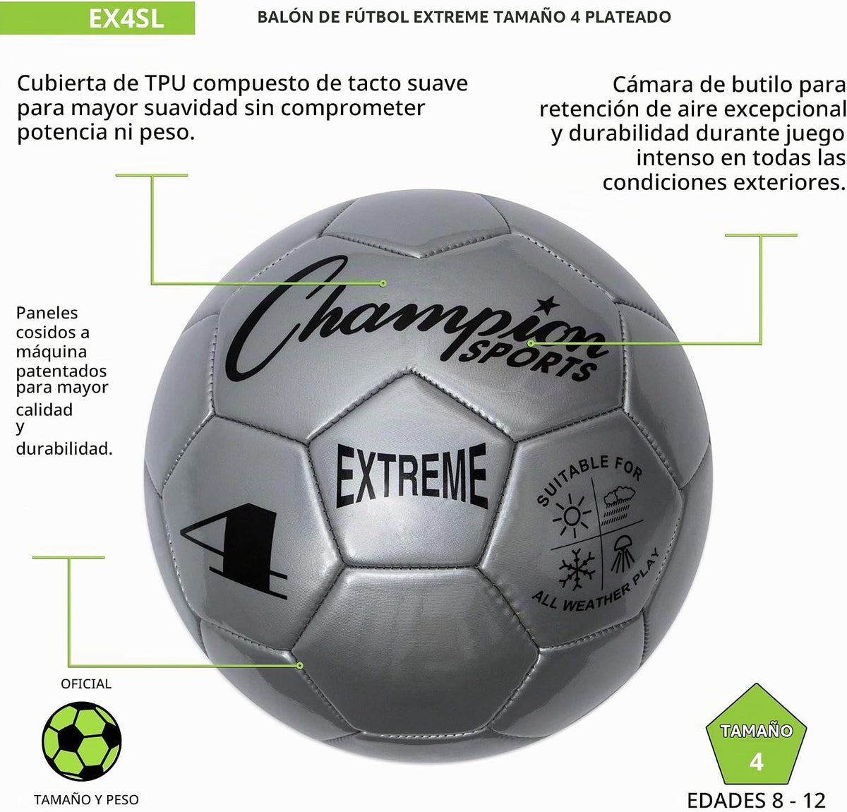 Champion Sports Extreme Series - Balón de fútbol \u2013 Tamaños 3,...