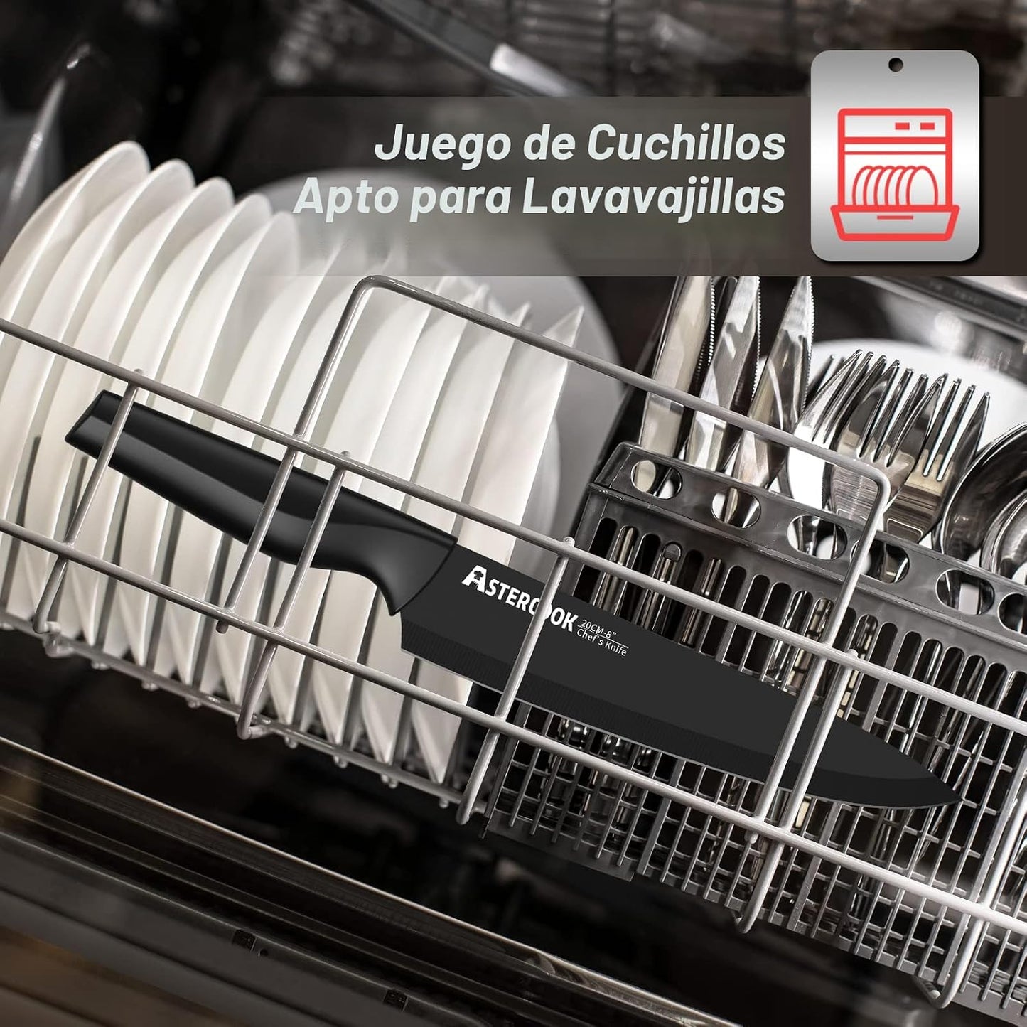 Astercook - Juego de 21 cuchillos para cocina con bloque, apto para...