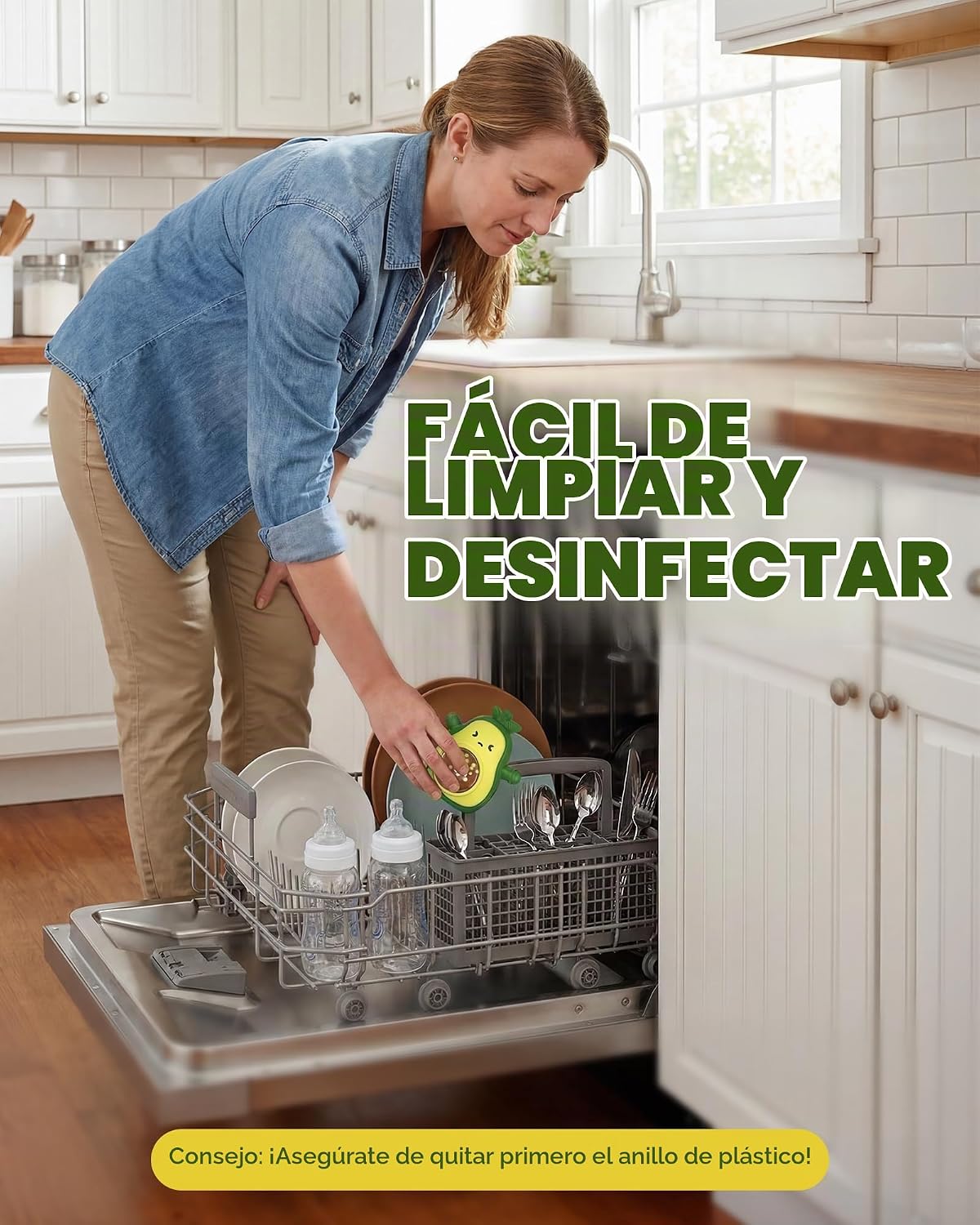 Infinno Juguete de dentición de silicona de aguacate con sonajero p...