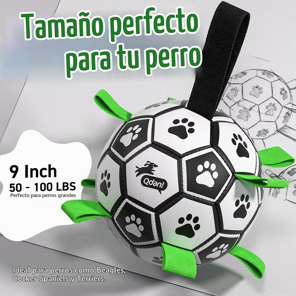 QDAN Juguetes grandes para perros, pelota de fútbol para perros con...