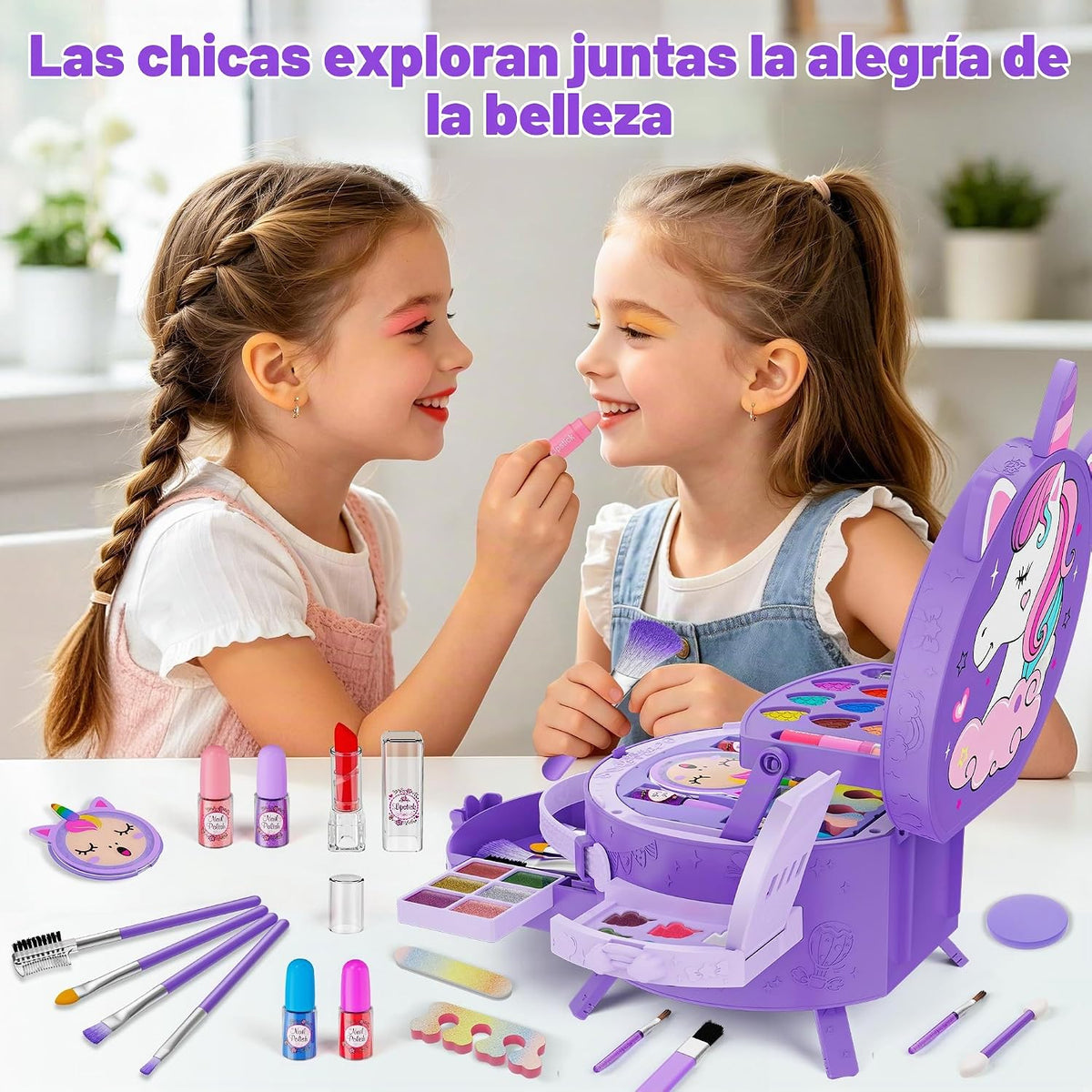 Kit de maquillaje de 59 piezas para niña, estuche de maquillaje lav...