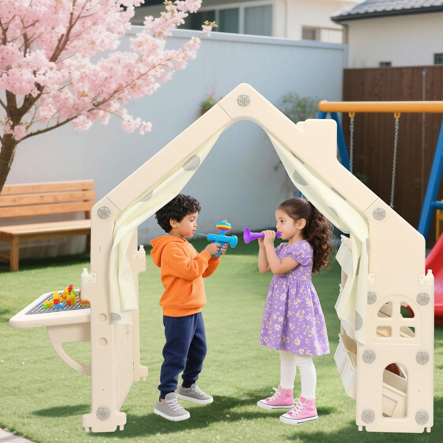 HAPPYMATY Casa de juegos para niños con cajas de almacenamiento y p...