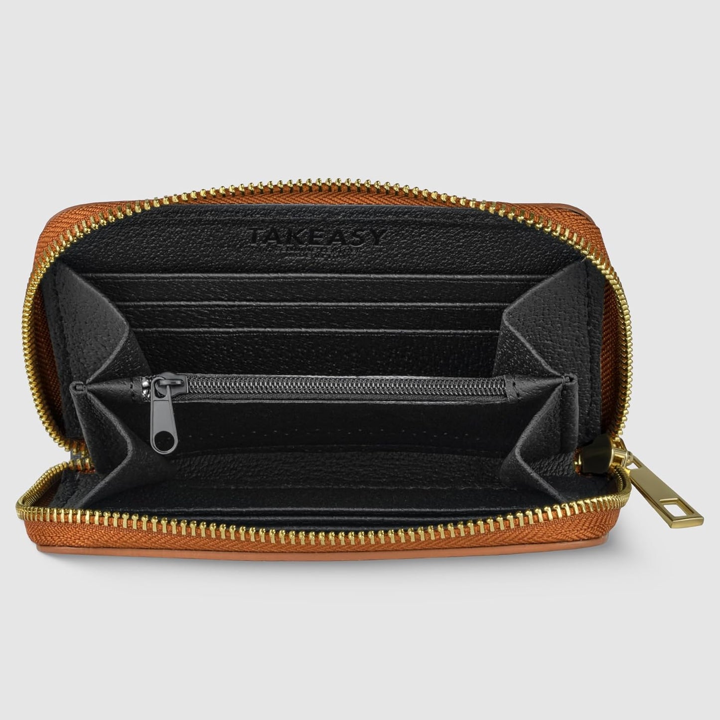 TAKEASY Cartera italiana de cuero genuino para mujer con cierre de...