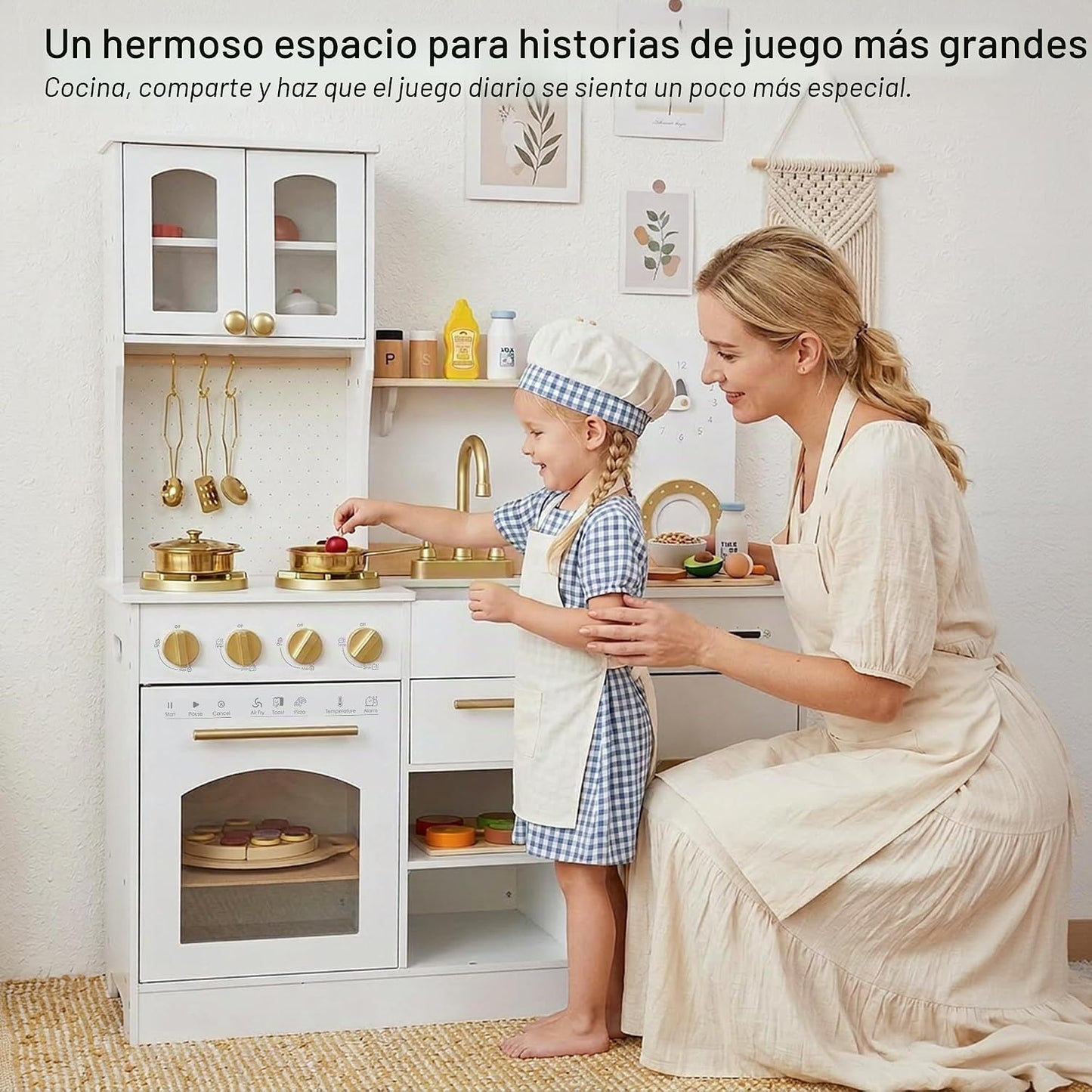 Cocina de juego de madera para niños con almacenamiento adicional y...