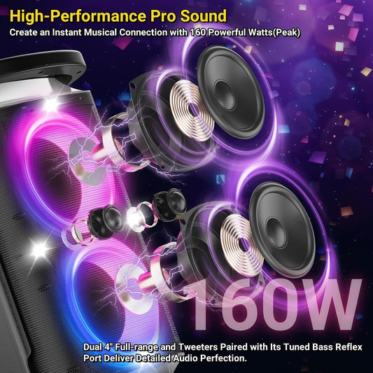 QxbJoy Altavoz Bluetooth Portátil: Sonido Potente de 160W de Pico,...