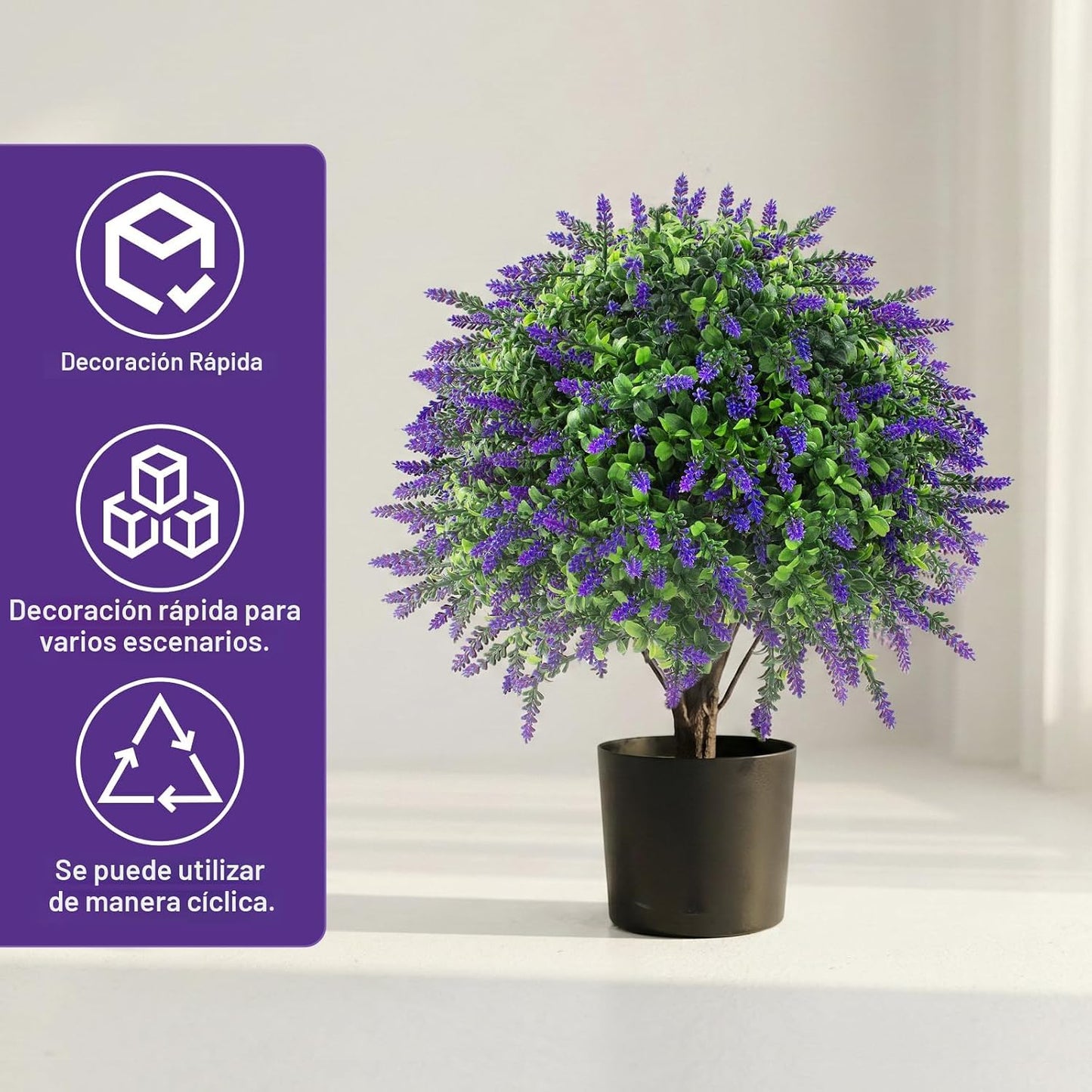 2 árboles artificiales de lavanda en maceta, resistentes a los rayo...