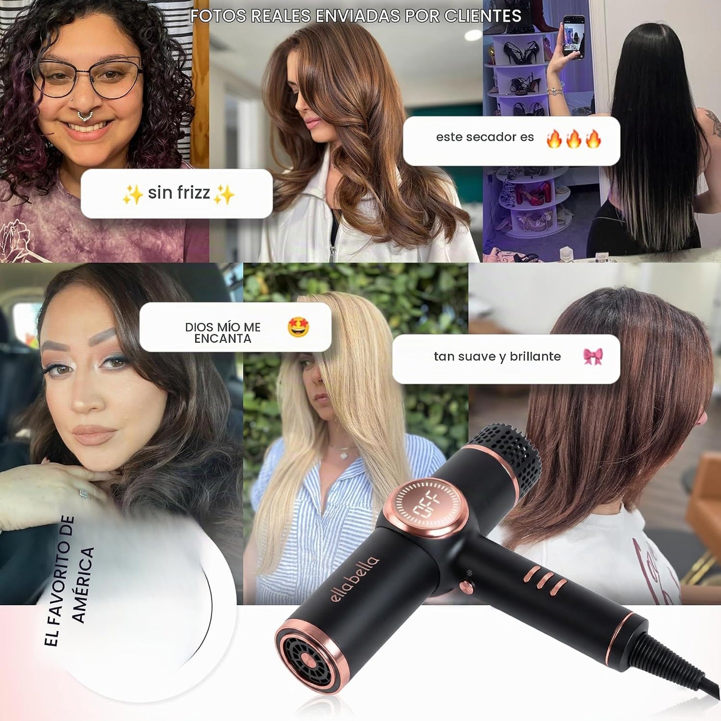 ELLA BELLA® Secador de pelo iónico profesional con difusor \u2022 S...
