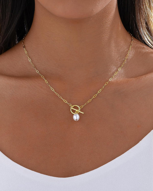 Collares de perlas para mujer, chapado en oro de 14 quilates, colla...