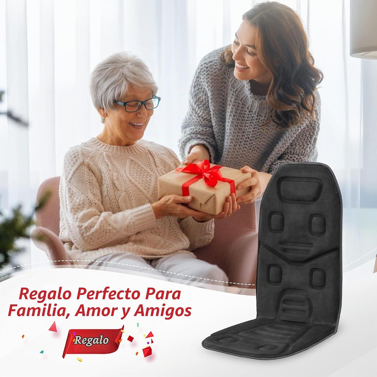 COMFIER Masajeador de Espalda con Calor, Cojín de Masaje de Asiento...