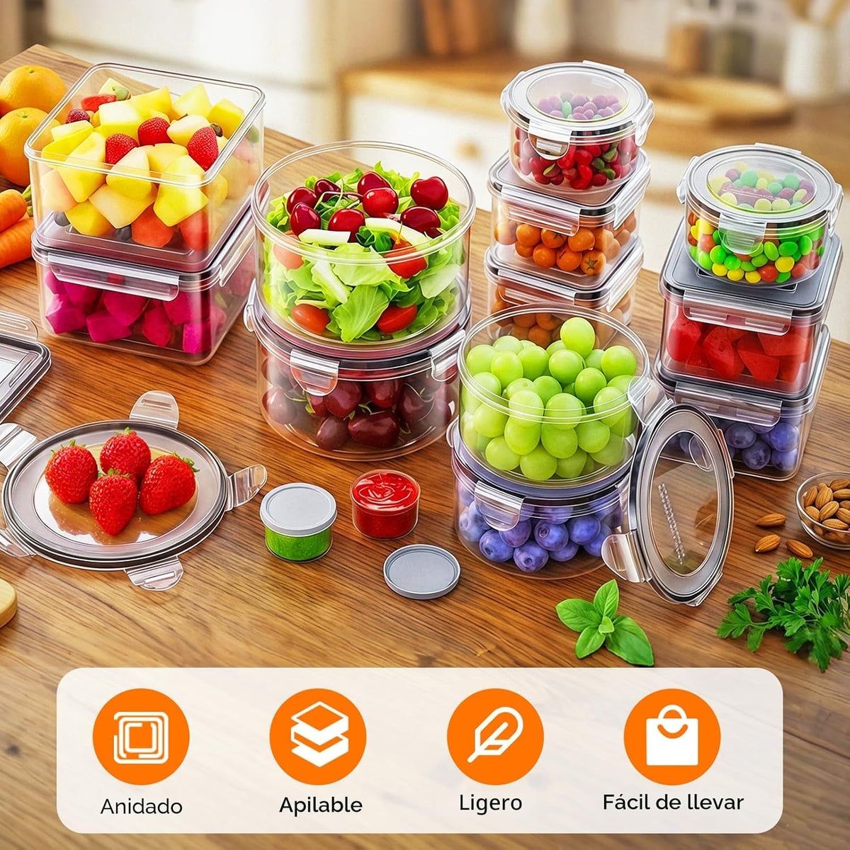 50 recipientes de almacenamiento de alimentos con tapas (25 recipie...