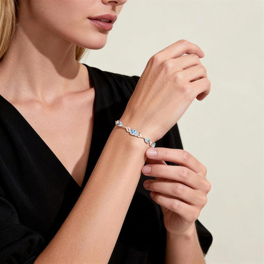 Iefil Pulseras de tenis ajustables para mujer, pulsera de plata est...