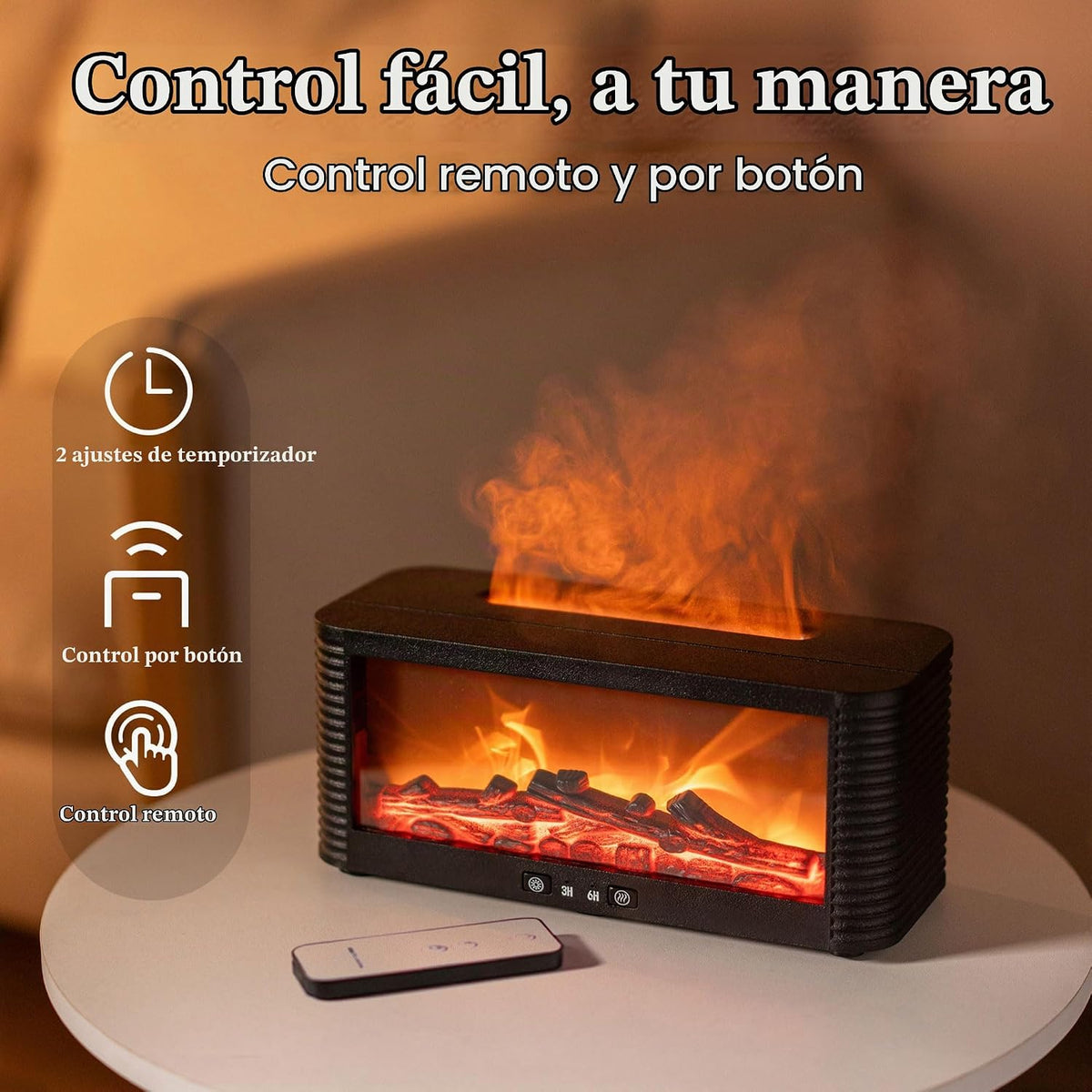 Difusor de aceite esencial para chimenea, 9 colores de llama, humid...