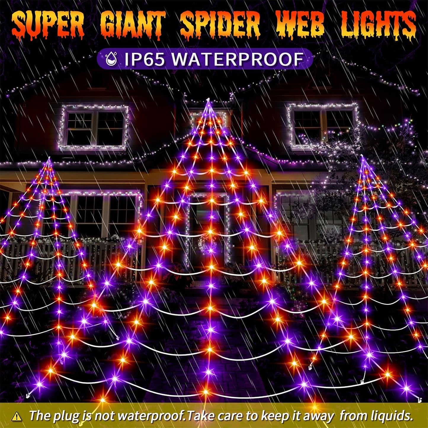Decoraciones de Halloween al aire libre, 200 luces LED de telaraña...