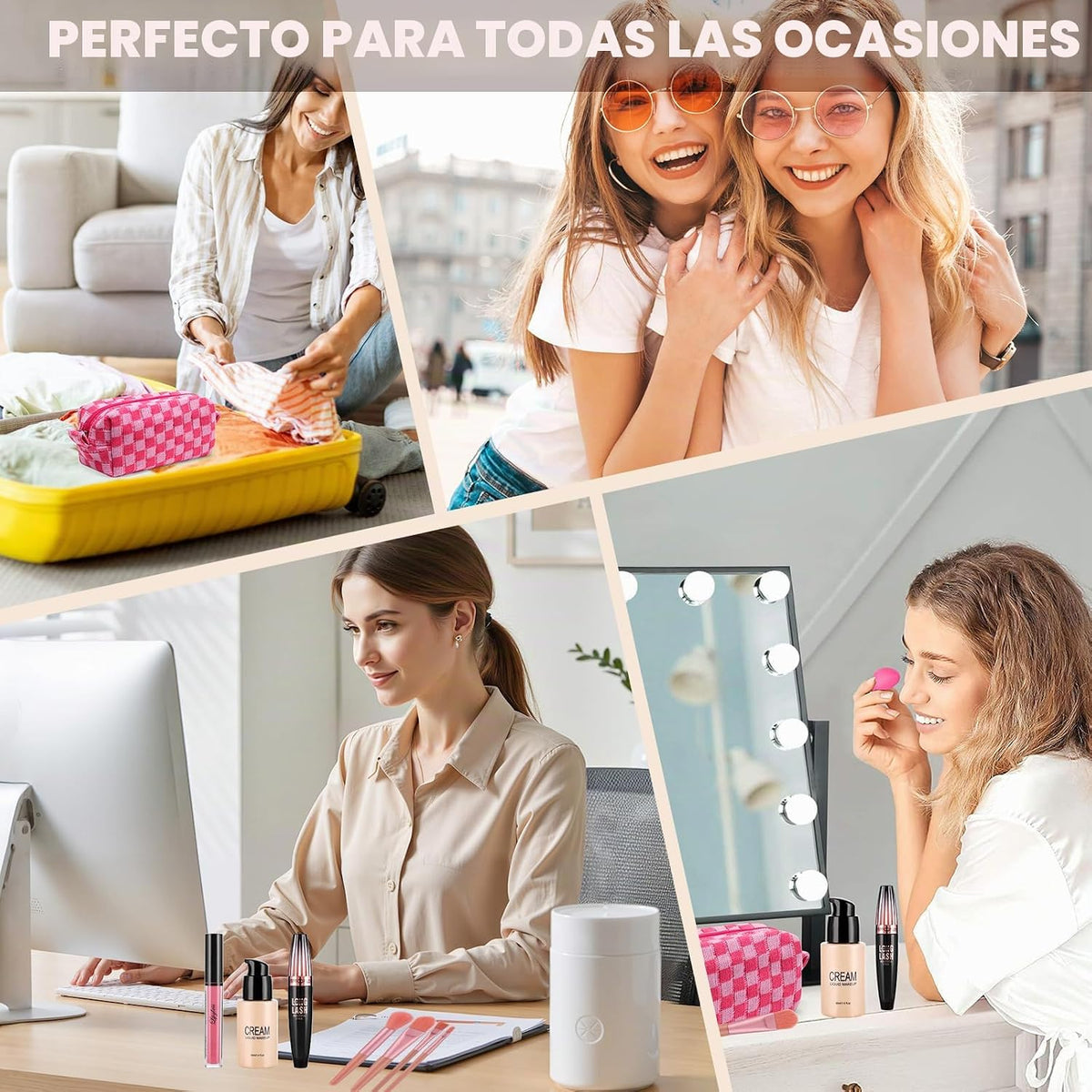El kit de maquillaje para mujer incluye base, sombra de ojos, lápiz...