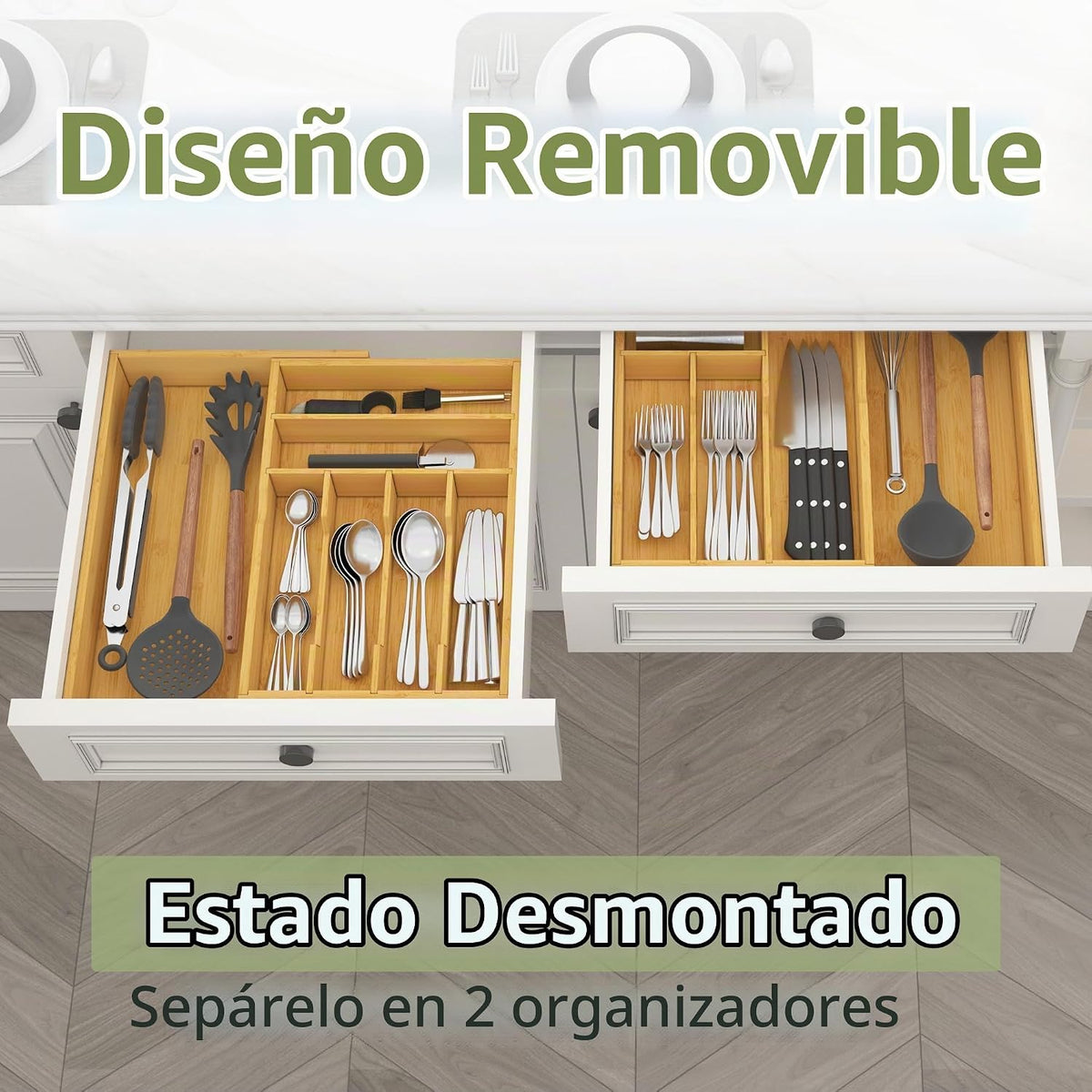 Suli Organizador de cajones de cubiertos extragrande, expandible de...