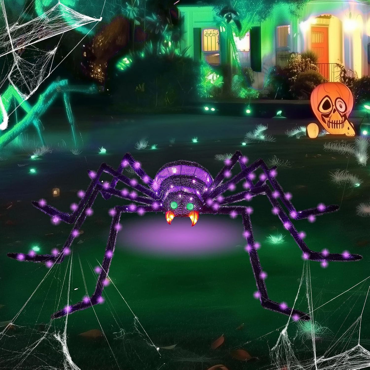 Araña gigante de 6.8 pies, decoración de Halloween para exteriores,...