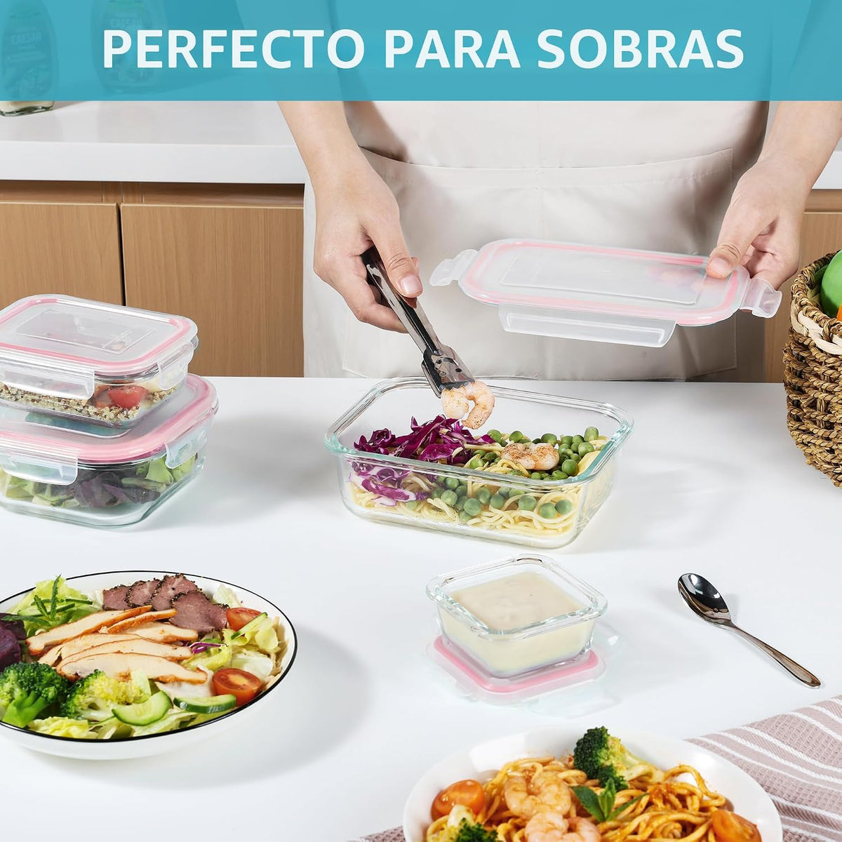 Vtopmart - Paquete de 8 recipientes de vidrio para almacenamiento d...
