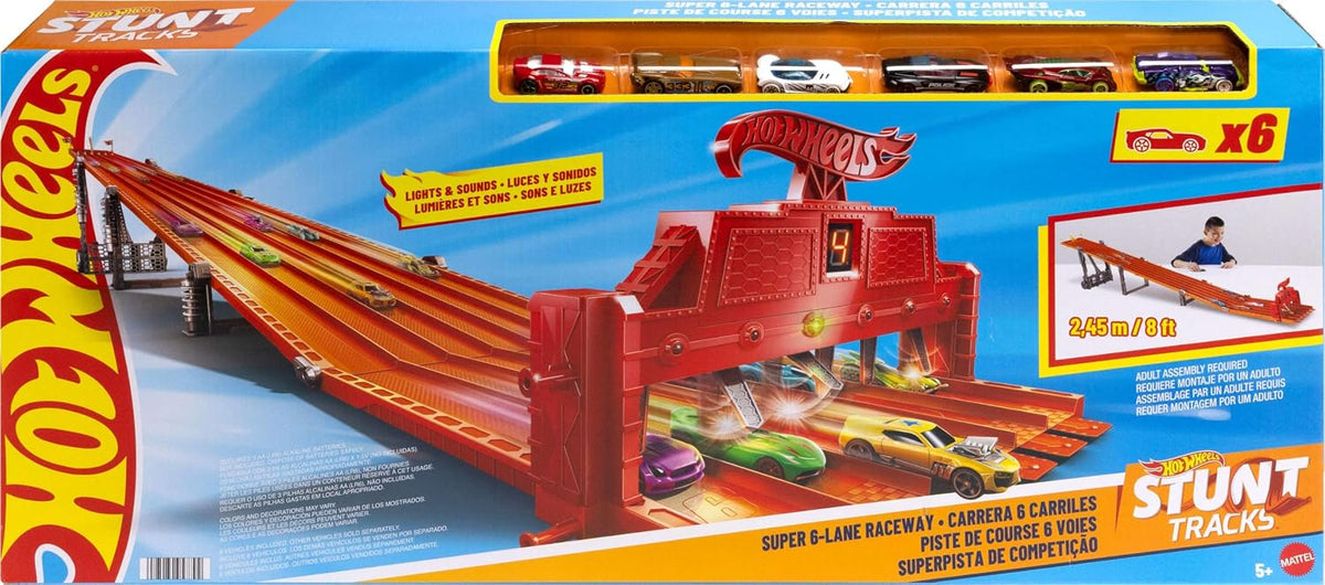 Hot Wheels Juego de autos de juguete con luces, sonidos y 6 vehícul...