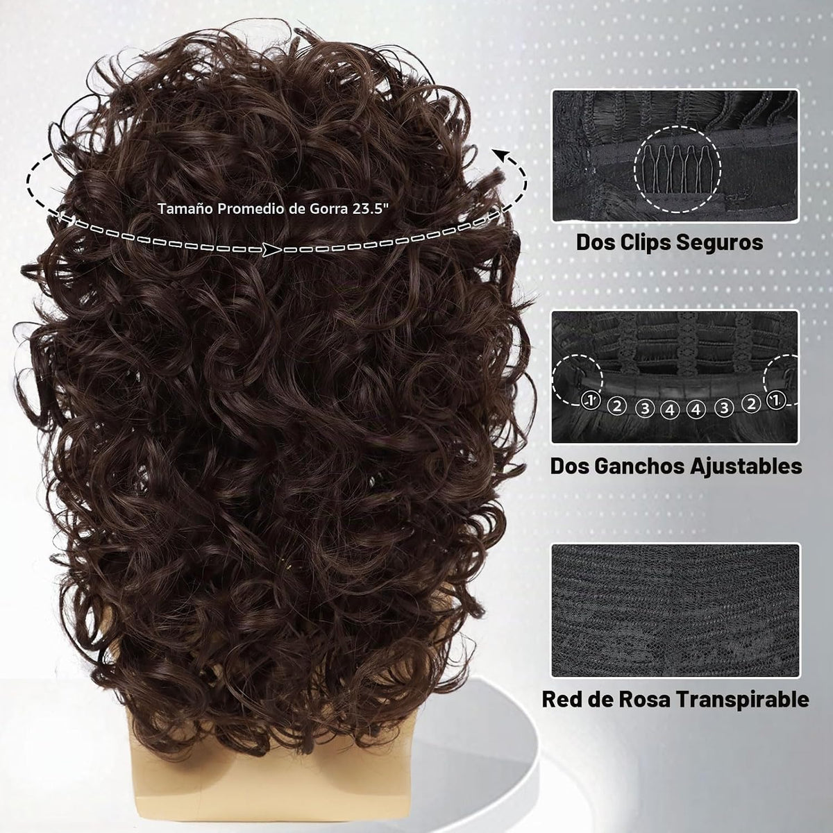 Wallden Hair Peluca marrón de los años 70 para hombre, gafas, caden...