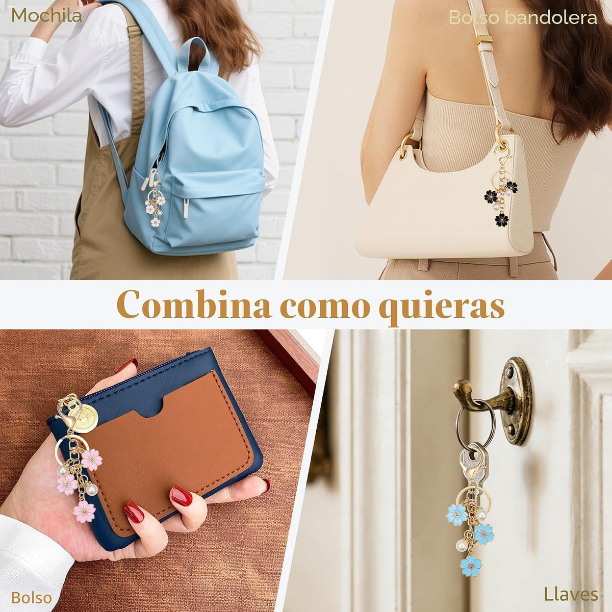 Lcbulu - 5 dijes para bolsos, llaveros para mujer | Llaveros de flo...