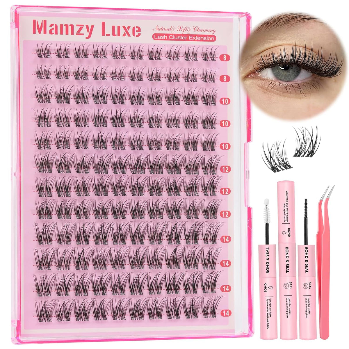 Kit de racimos de pestañas naturales Mamzy Luxe, racimos de pestaña...