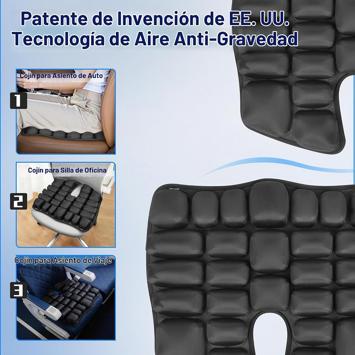Cojín de asiento de viaje con bomba incorporada, cojín de asiento d...