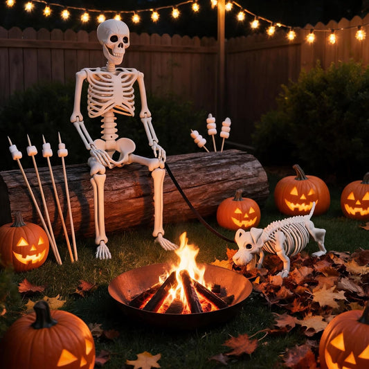 Decoraciones de Halloween de esqueleto humano y perro para exterior...
