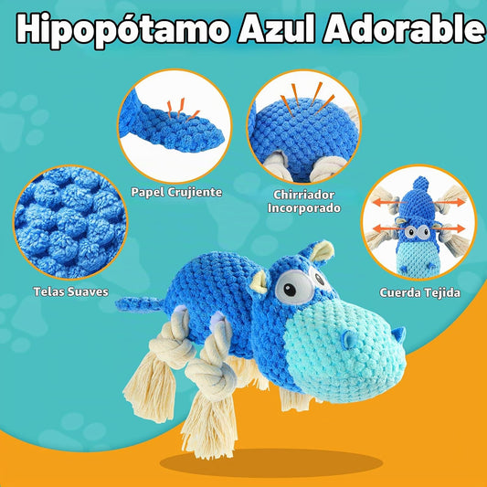 TOOPTATE Hippo Squeaky - Juguete para perro, azul, mediano | Bonito...