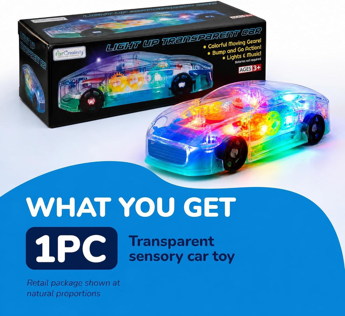 ArtCreativity Juguete sensorial transparente iluminado para automóv...