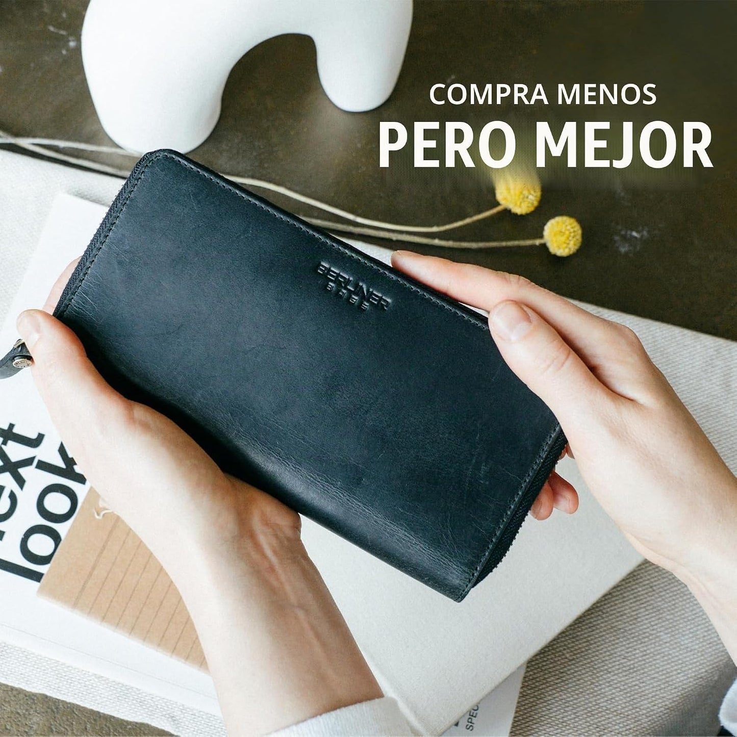 BERLINER BAGS Cartera de cuero genuino, tarjetero con bloqueo RFID...