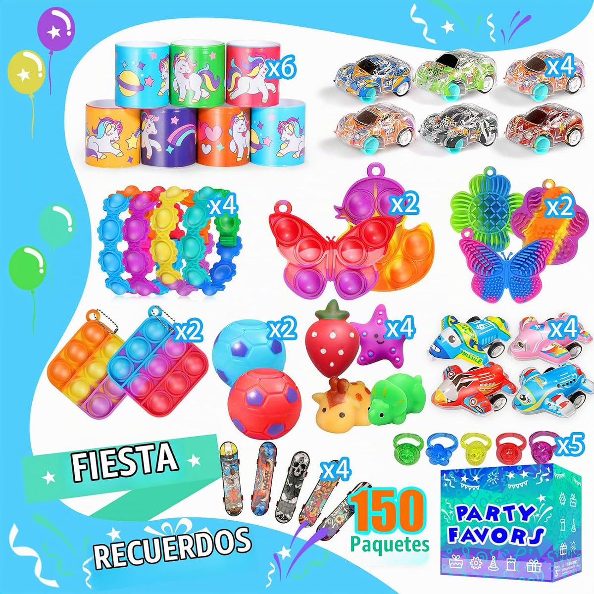 Recuerdos de fiesta para niños de 8-12 y 4-8 años, paquete de 150 j...