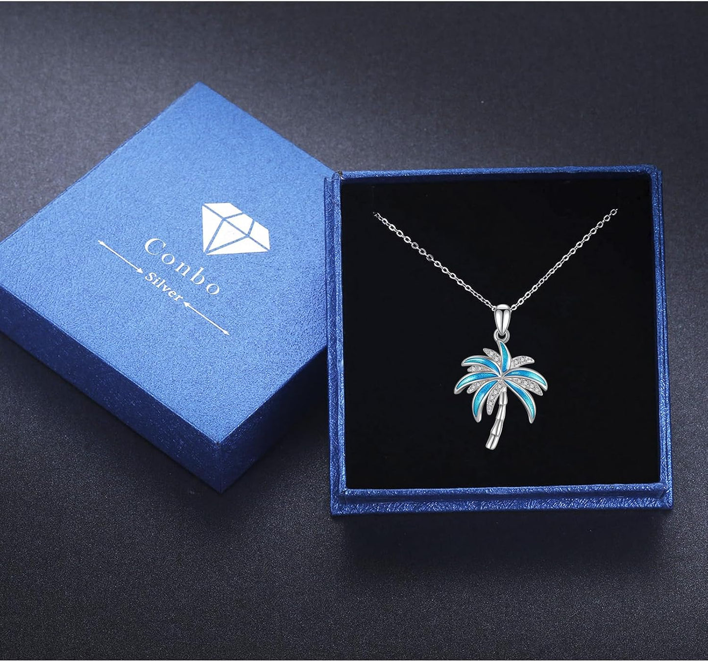 Collar de plata de ley S925 con diseño de árbol de coco para hombre...