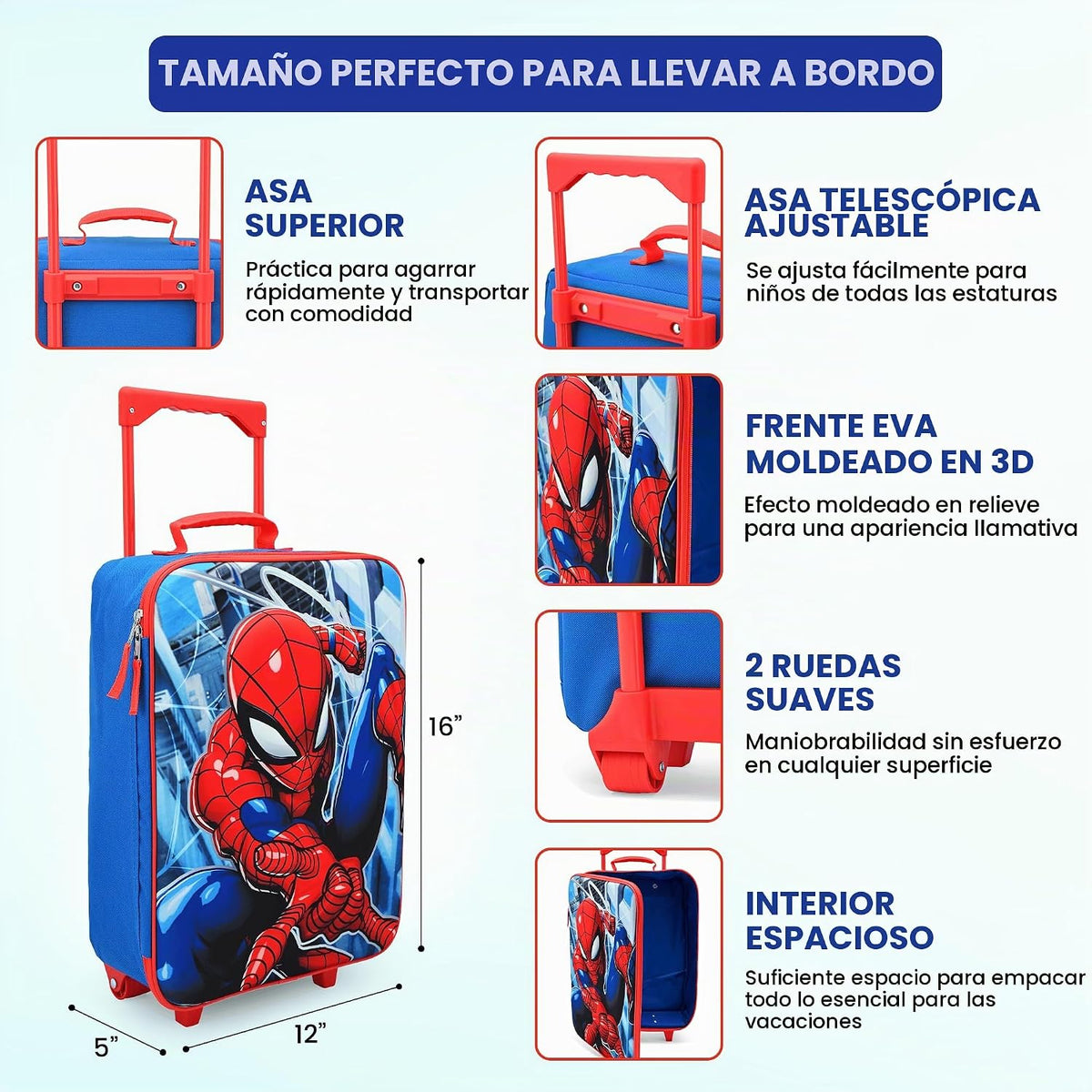 Fast Forward Spiderman - Maleta suave de 16 pulgadas para niños, bo...