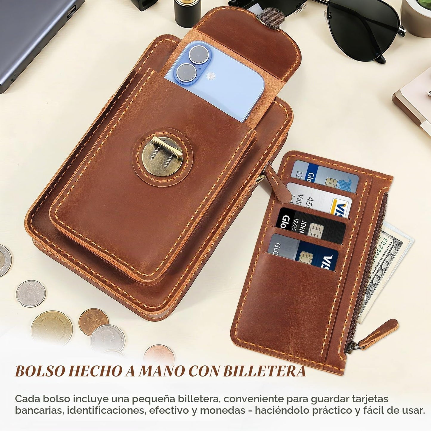 Fasjosma Funda de cuero hecha a mano con trabilla para cinturón, pe...