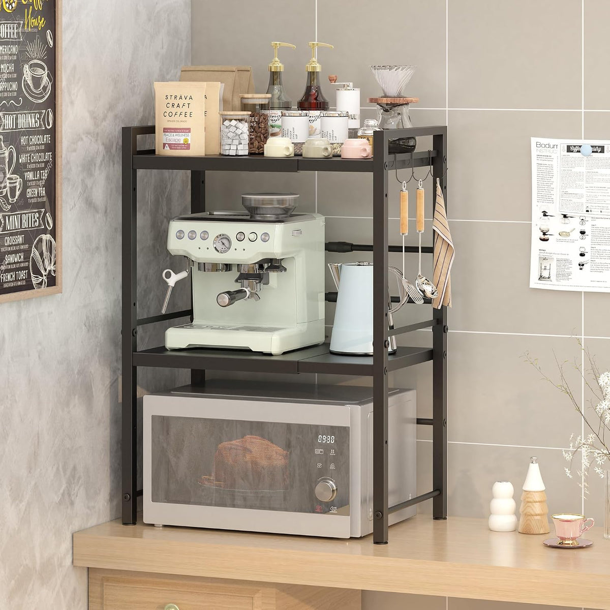 DOLALIKE Estante para horno microondas, soporte expandible para mic...