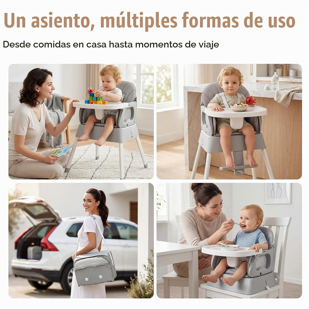 Silla alta plegable 5 en 1, silla alta convertible para bebés y niñ...