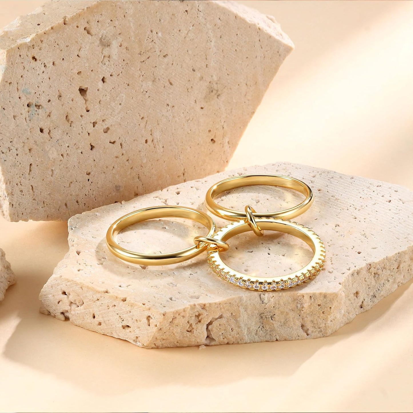PATISORNA Anillos apilables de oro para mujer sin deslustre 18K Ani...