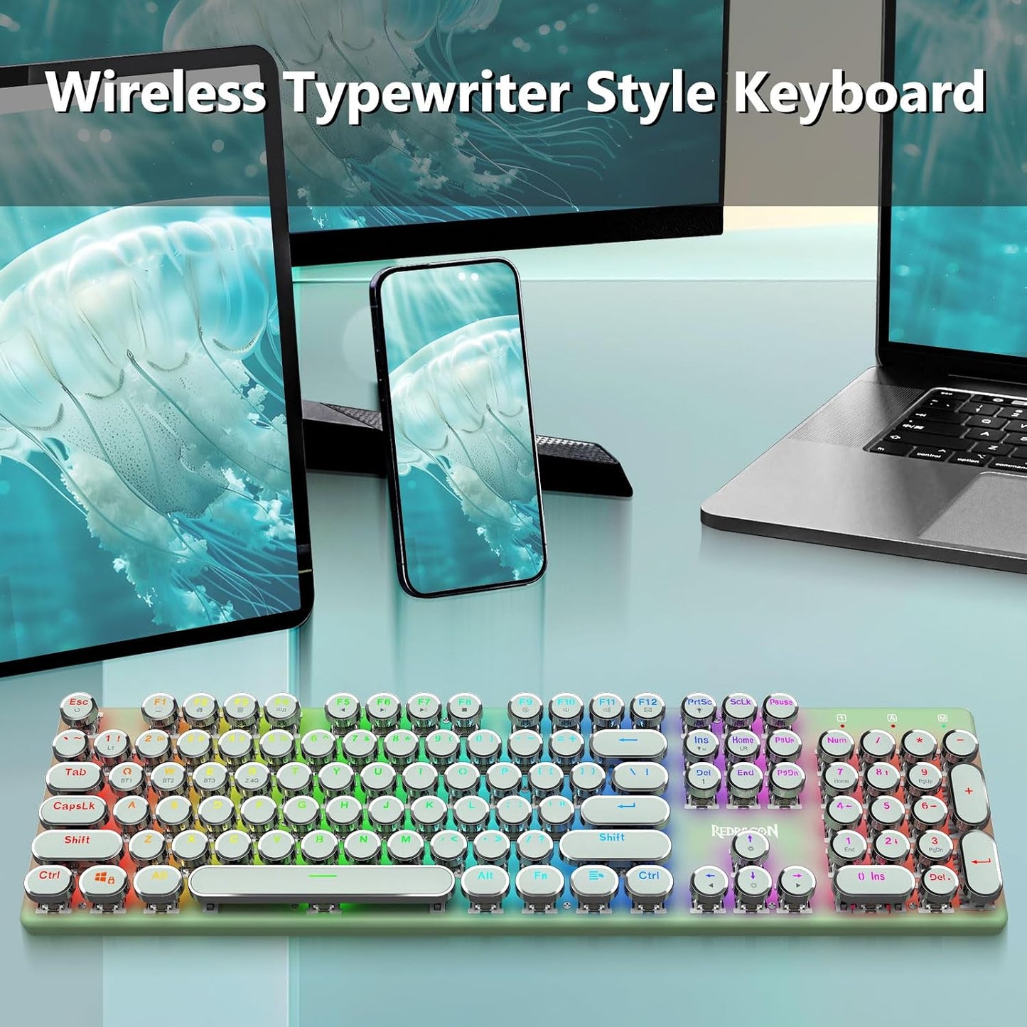 Redragon K710 Teclado mecánico inalámbrico para juegos, Bluetooth\/...