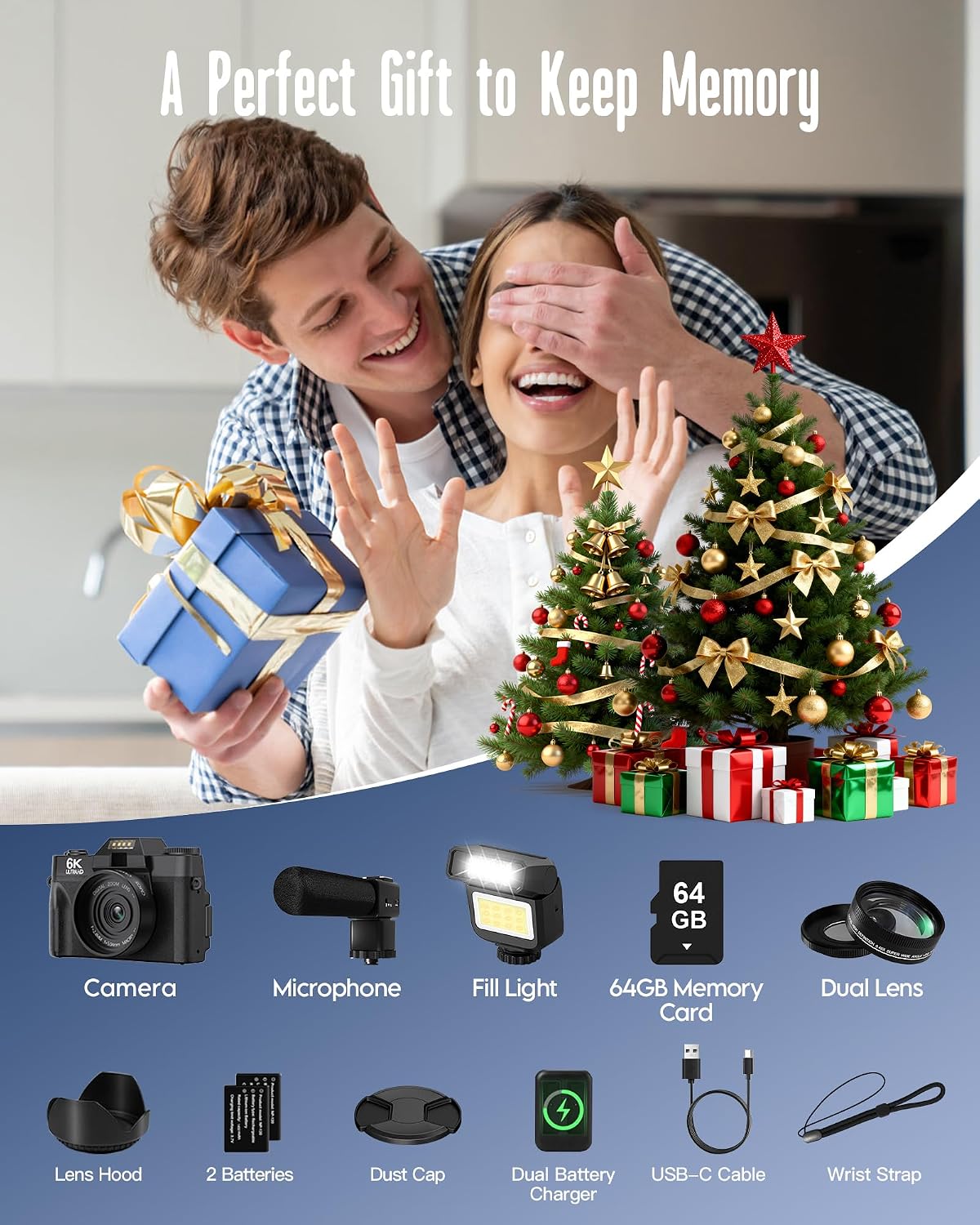 Yatao Cámara digital con pantalla abatible WiFi 6K, micrófono y luz...