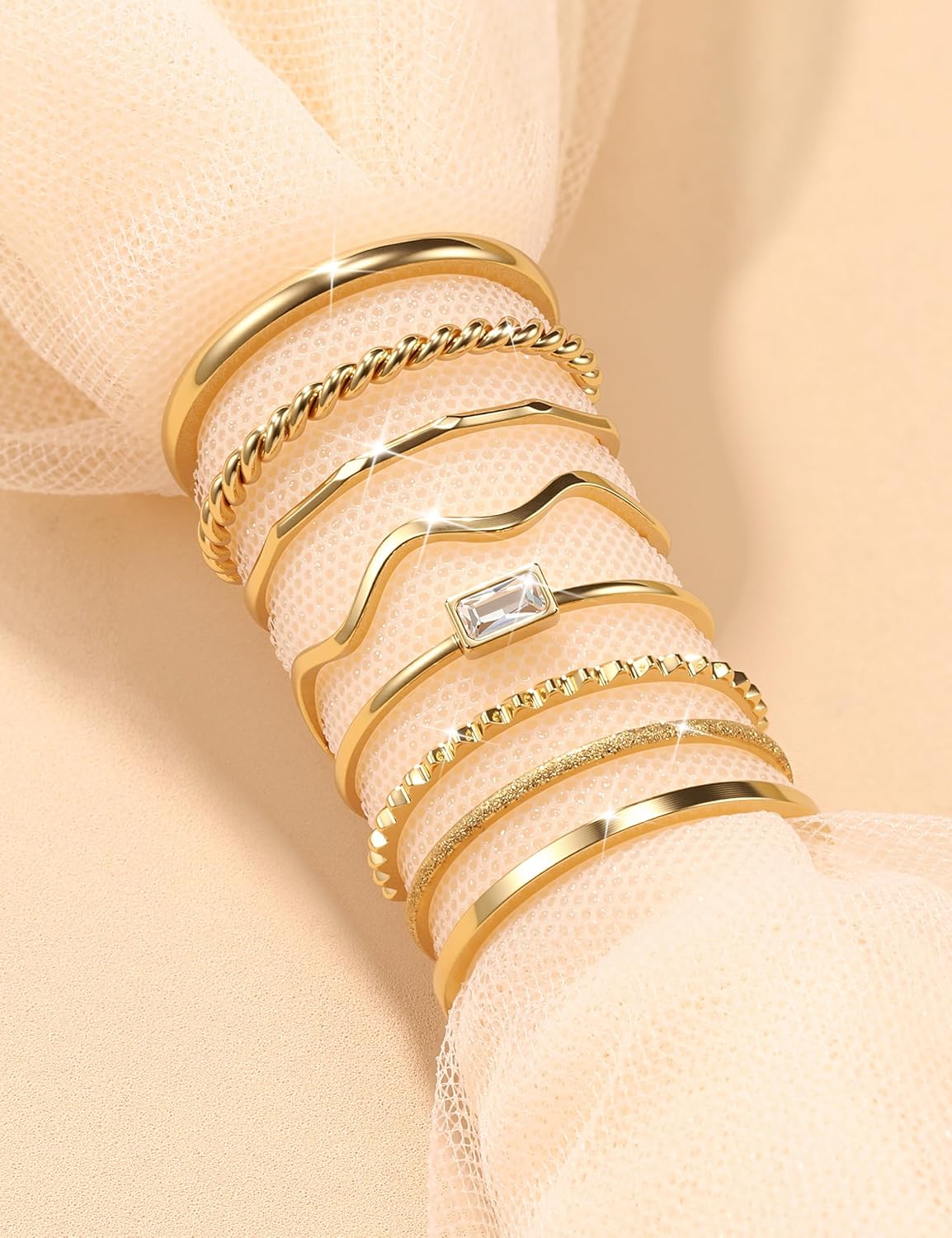 THUNARAZ 8 piezas de anillos apilables para mujer sin deslustre, an...