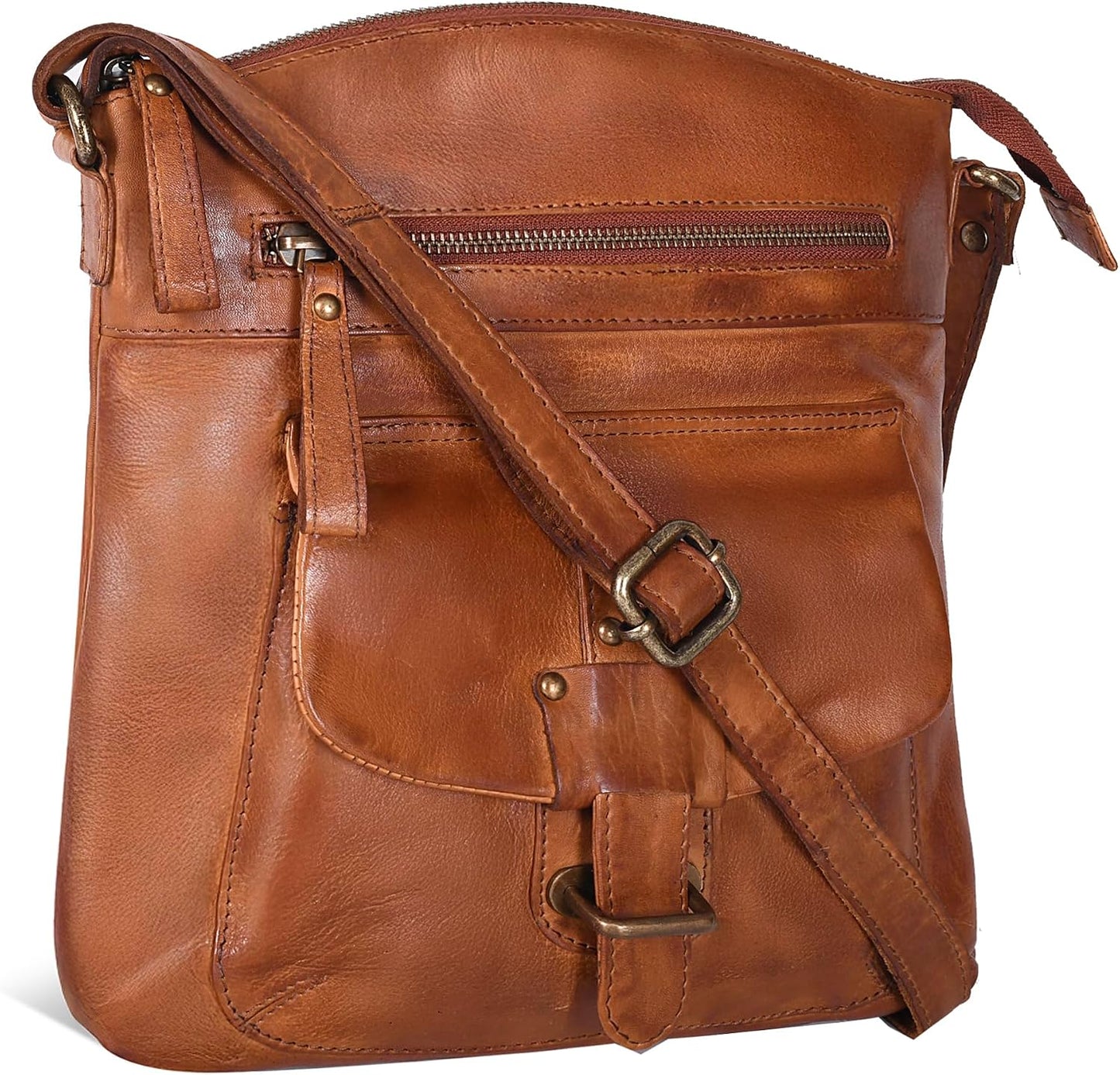 Bolso cruzado de cuero de Oak Leathers para mujer con correa de hom...