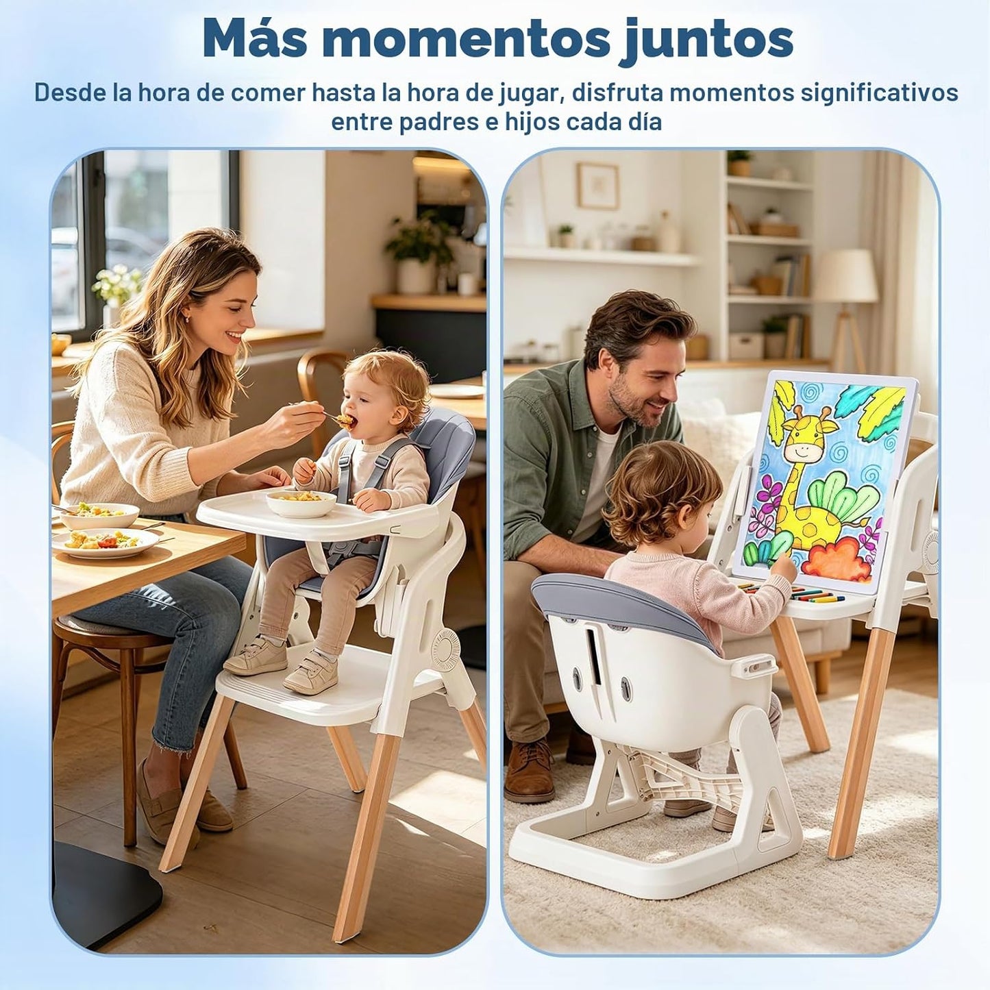 Silla alta plegable para bebé, sillas altas de madera convertibles...
