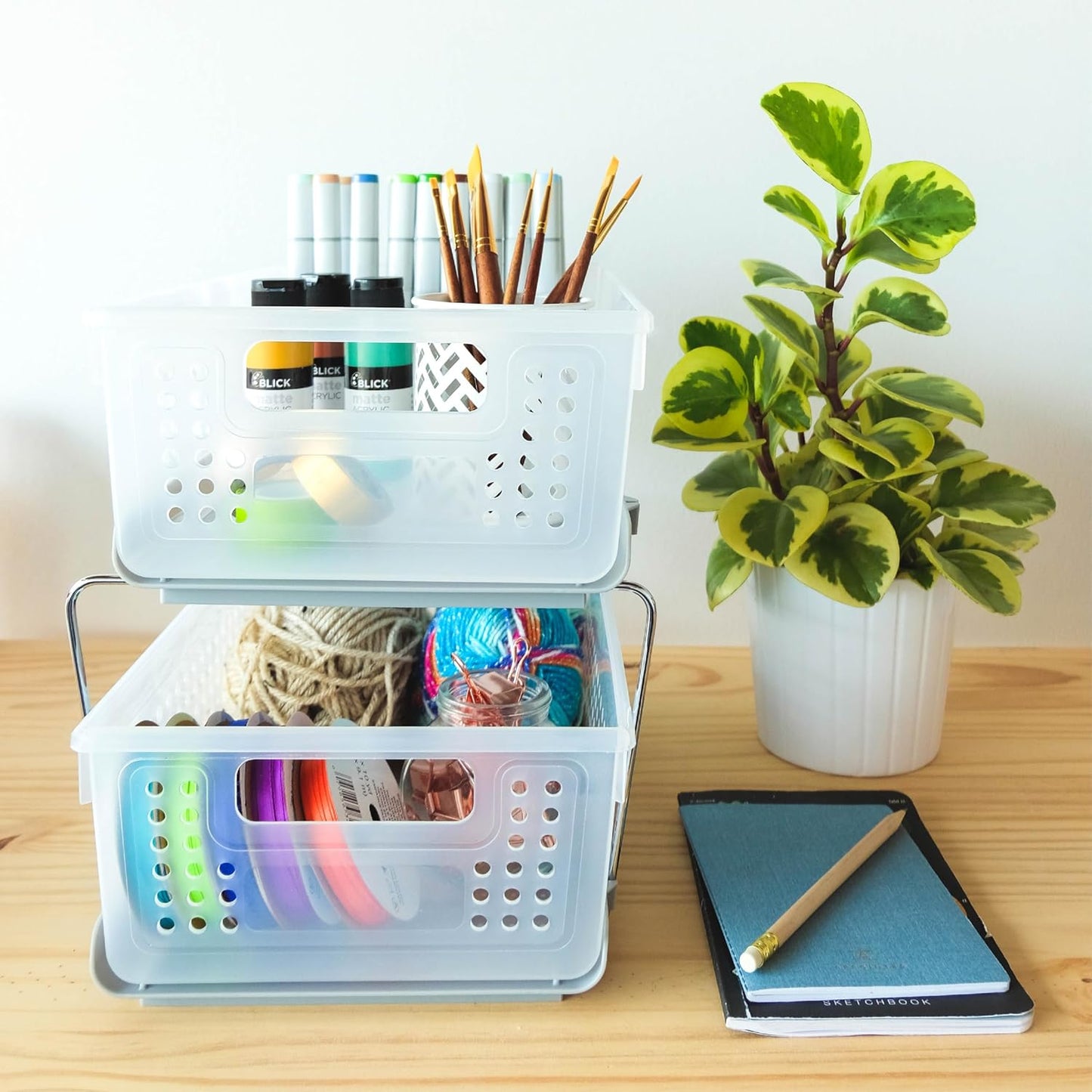 madesmart - Organizador apilable de dos niveles con divisores y jue...