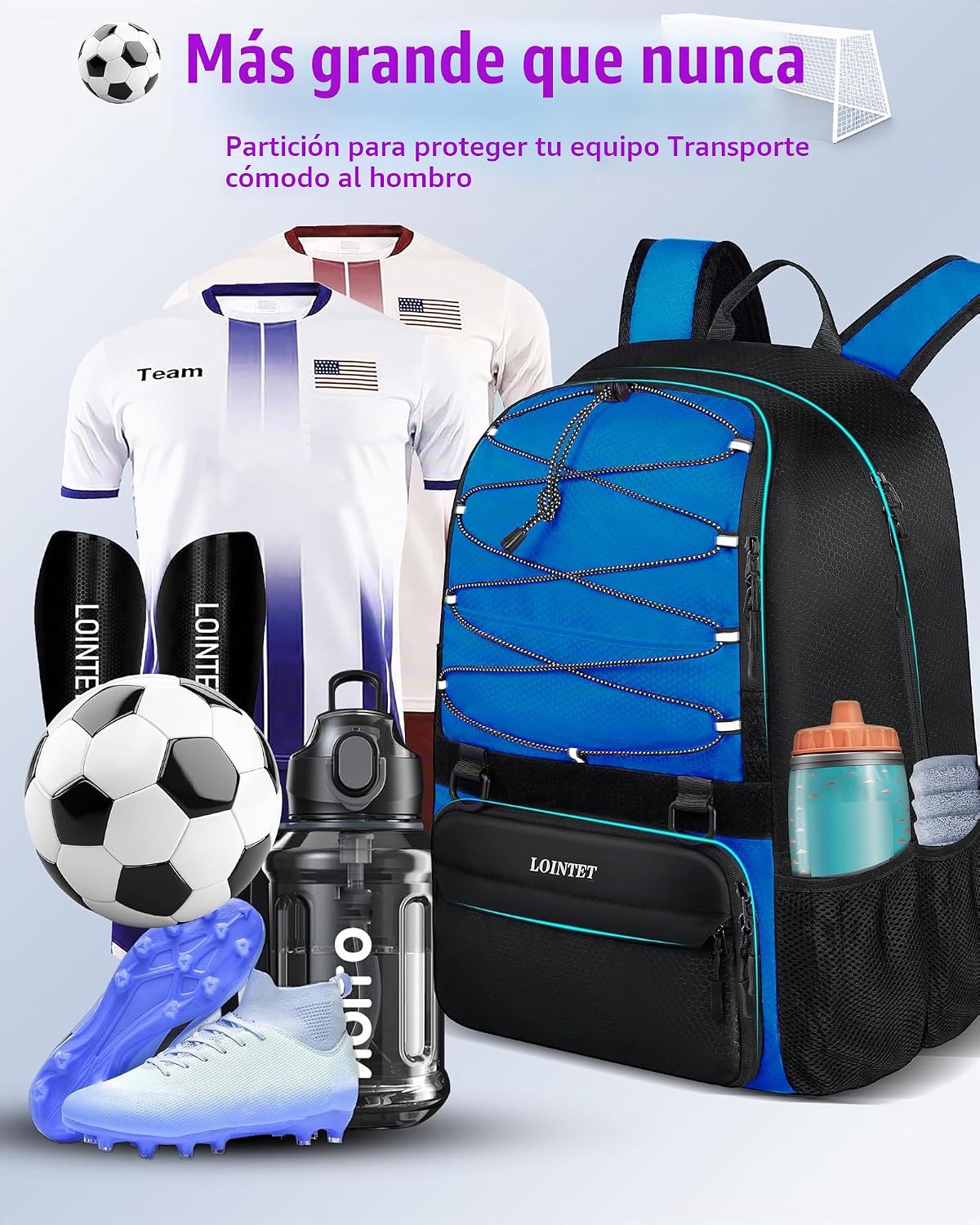 LOINTET Bolsa de fútbol juvenil, mochila de fútbol con compartiment...