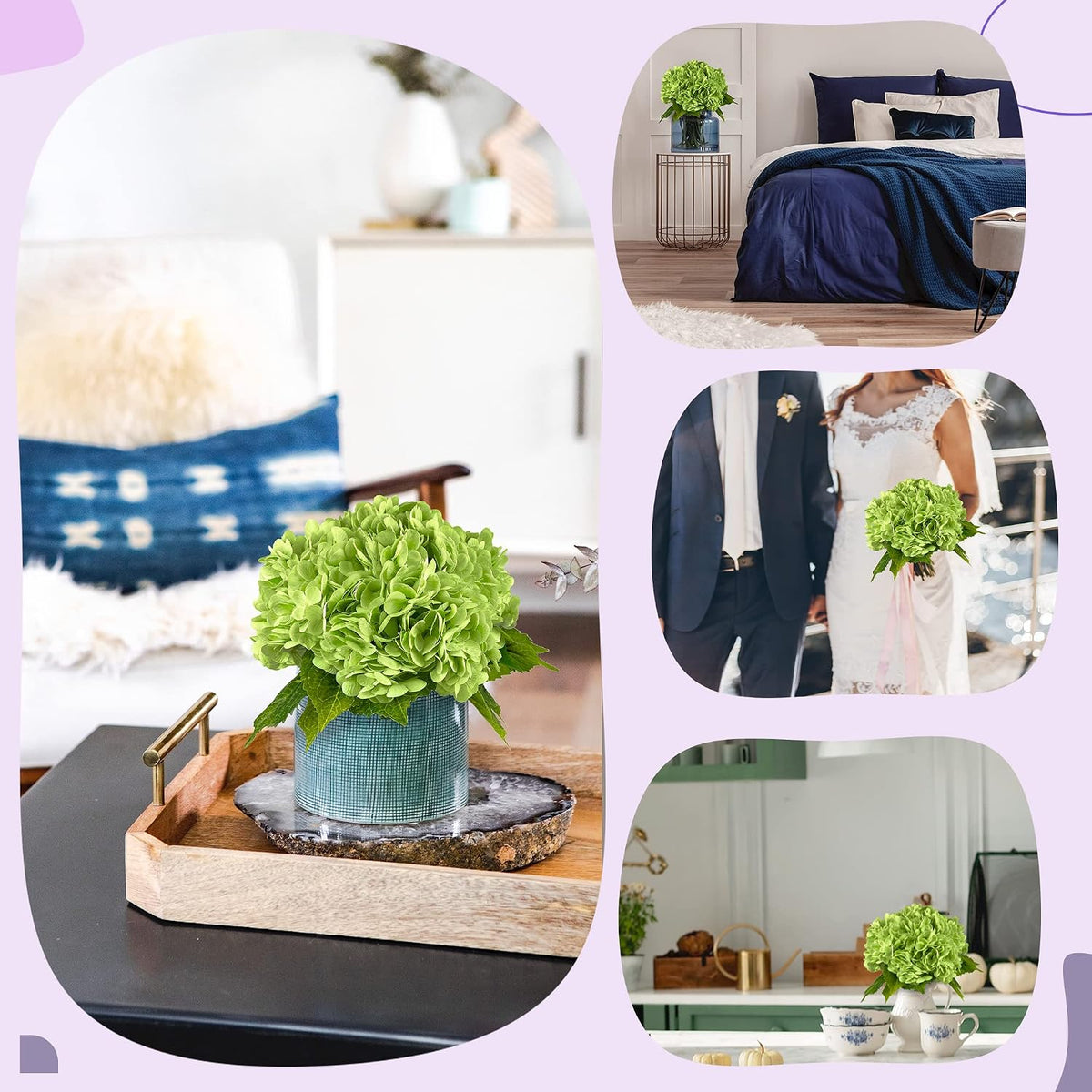 Yatim Hortensias artificiales verdes de 21 pulgadas con tallos, 5 u...