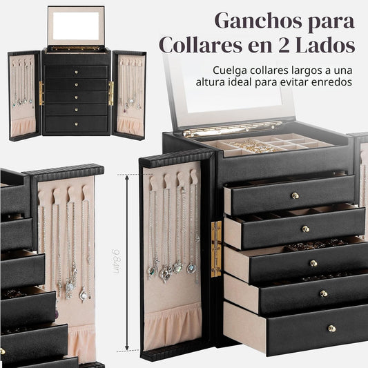 Dajasan Caja organizadora de joyas grande con 5 cajones, joyero par...