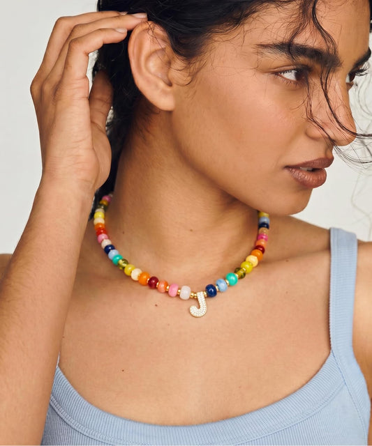 TENTMENTISE Collar con inicial de cuentas coloridas para mujer, col...