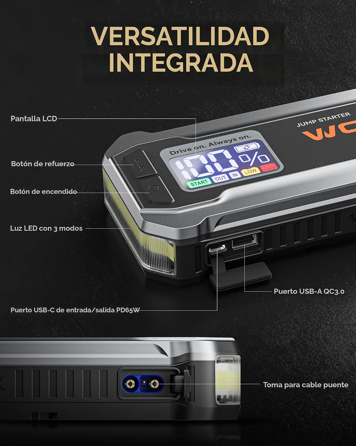 WOLFBOX Arrancador de 4000 A, batería de coche de 12 V portátil con...